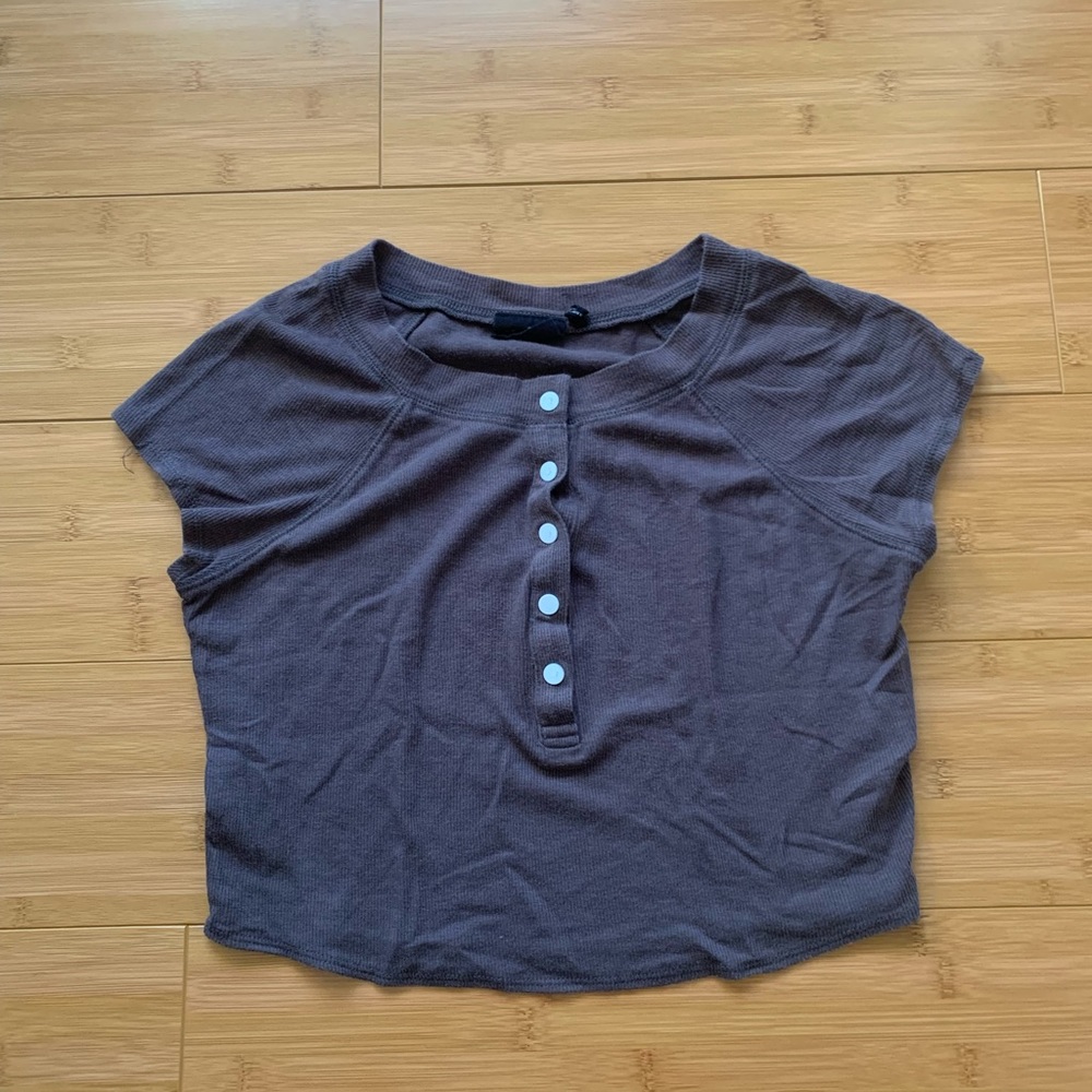 Brown Urban Outfitters ribbed henley crop top